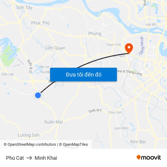 Phú Cát to Minh Khai map