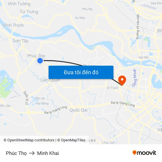 Phúc Thọ to Minh Khai map