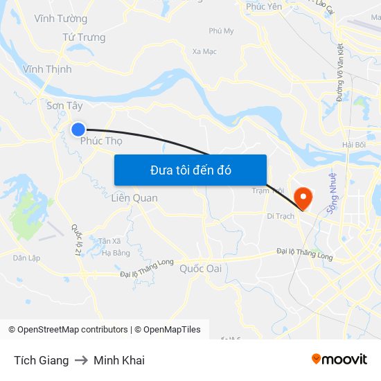 Tích Giang to Minh Khai map