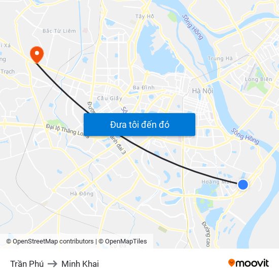 Trần Phú to Minh Khai map