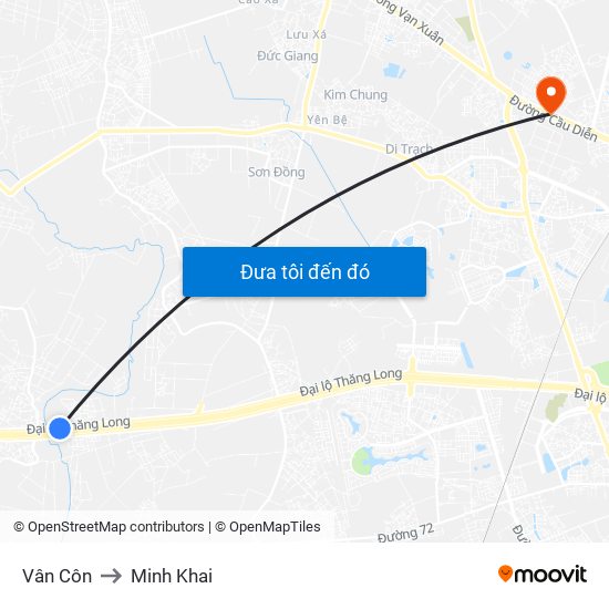 Vân Côn to Minh Khai map