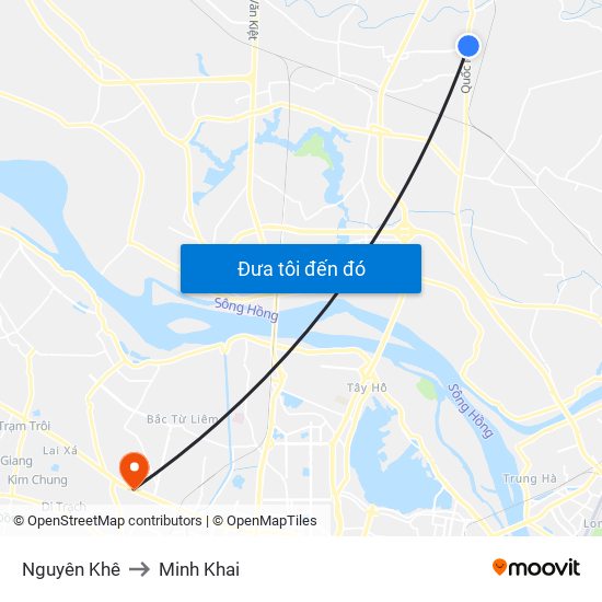 Nguyên Khê to Minh Khai map
