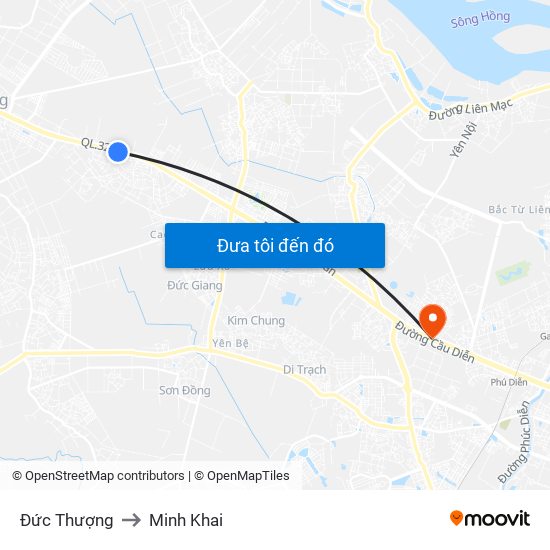 Đức Thượng to Minh Khai map