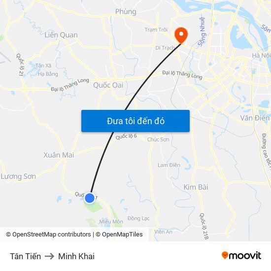 Tân Tiến to Minh Khai map