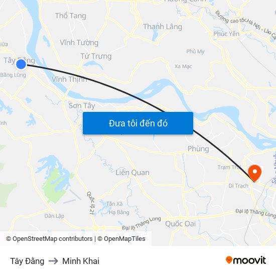 Tây Đằng to Minh Khai map