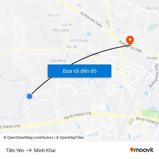 Tiền Yên to Minh Khai map