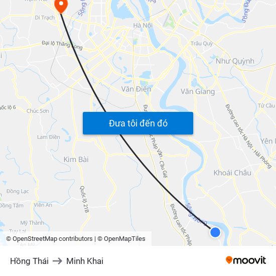 Hồng Thái to Minh Khai map