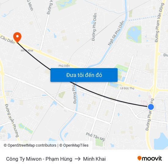 Công Ty Miwon - Phạm Hùng to Minh Khai map