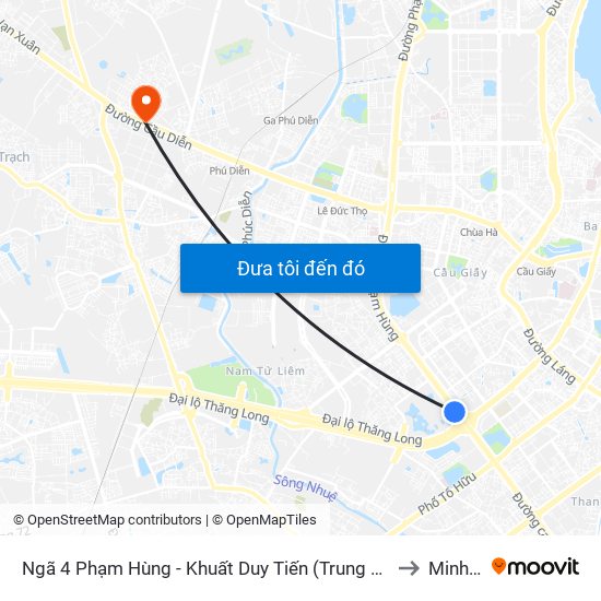 Ngã 4 Phạm Hùng - Khuất Duy Tiến (Trung Tâm Hội Nghị Quốc Gia) to Minh Khai map