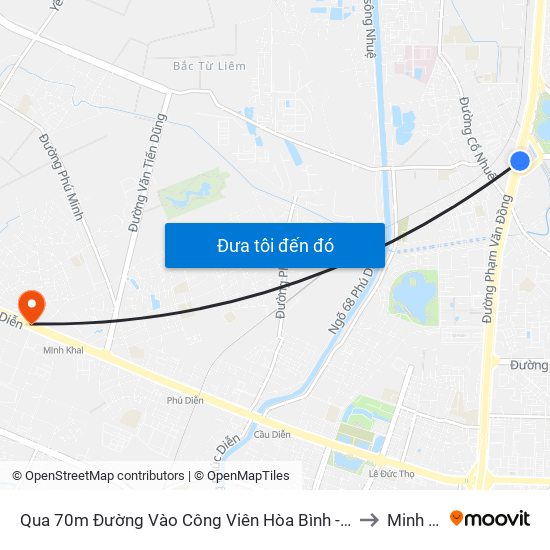 Qua 70m Đường Vào Công Viên Hòa Bình - Phạm Văn Đồng to Minh Khai map