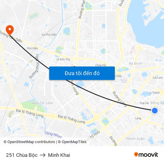 251 Chùa Bộc to Minh Khai map