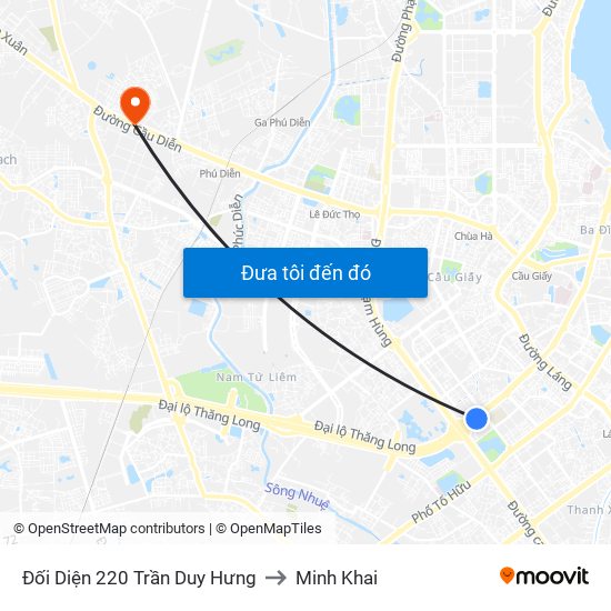 Đối Diện 220 Trần Duy Hưng to Minh Khai map