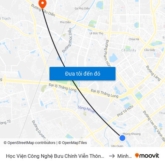 Học Viện Công Nghệ Bưu Chính Viễn Thông - Trần Phú (Hà Đông) to Minh Khai map