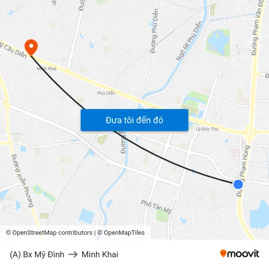(A) Bx Mỹ Đình to Minh Khai map