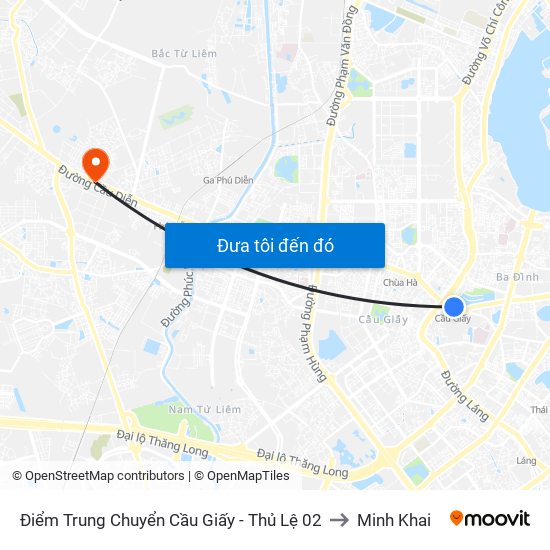 Điểm Trung Chuyển Cầu Giấy - Thủ Lệ 02 to Minh Khai map