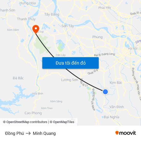 Đồng Phú to Minh Quang map
