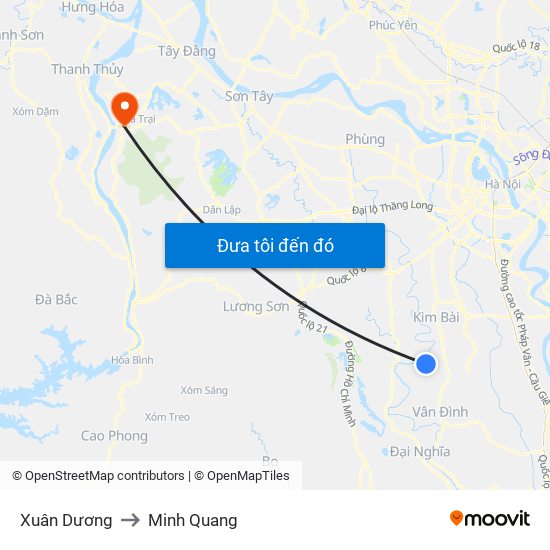 Xuân Dương to Minh Quang map