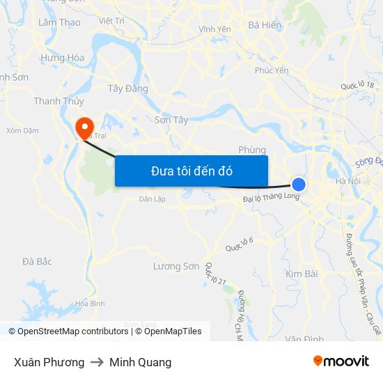 Xuân Phương to Minh Quang map