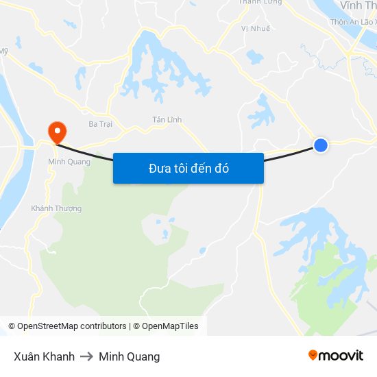 Xuân Khanh to Minh Quang map
