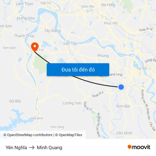 Yên Nghĩa to Minh Quang map