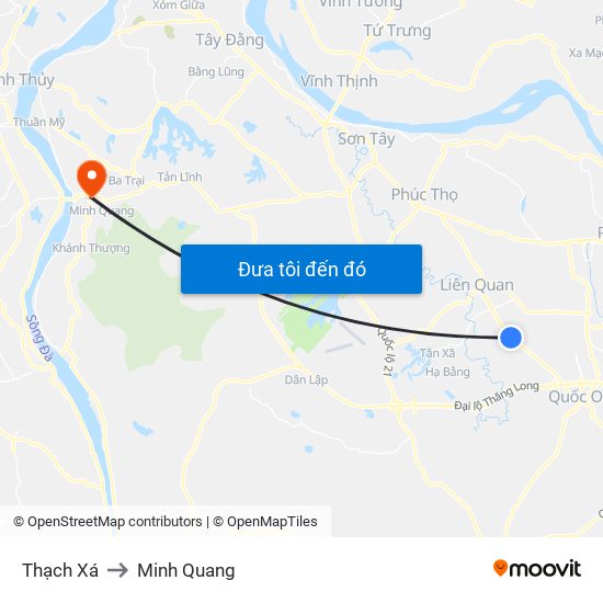 Thạch Xá to Minh Quang map