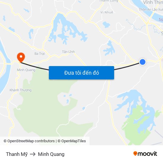 Thanh Mỹ to Minh Quang map