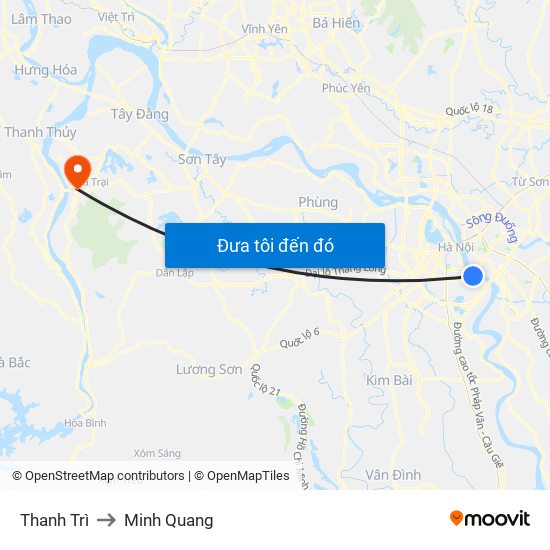 Thanh Trì to Minh Quang map