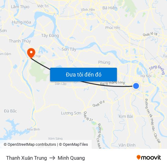 Thanh Xuân Trung to Minh Quang map