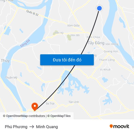 Phú Phương to Minh Quang map