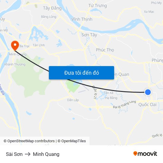 Sài Sơn to Minh Quang map