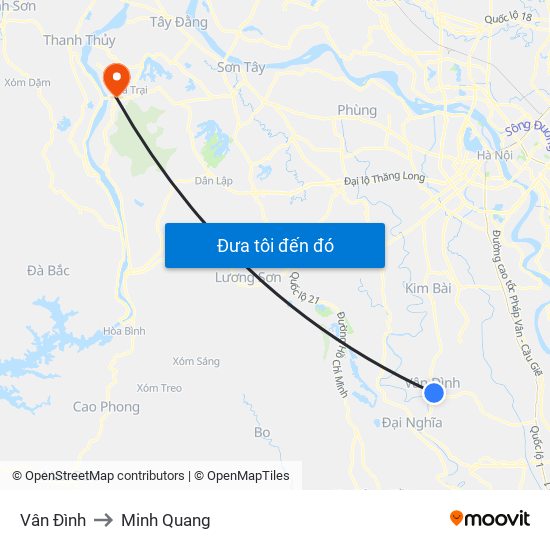 Vân Đình to Minh Quang map