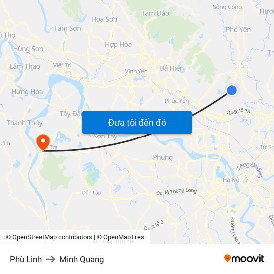 Phù Linh to Minh Quang map