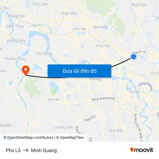 Phù Lỗ to Minh Quang map