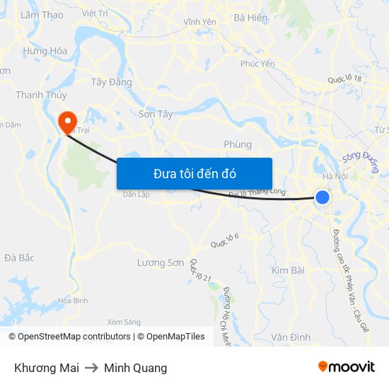 Khương Mai to Minh Quang map