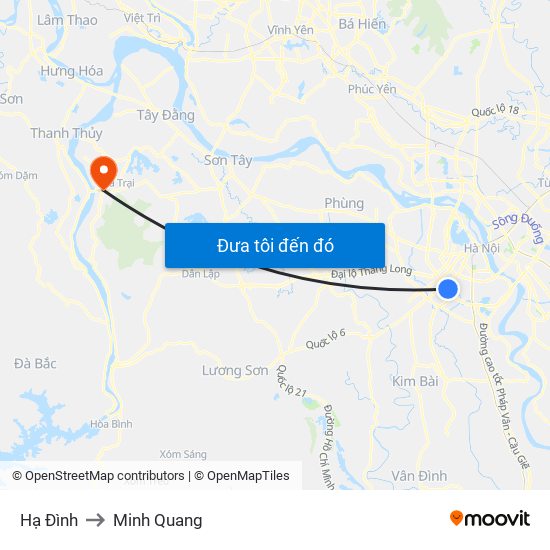 Hạ Đình to Minh Quang map