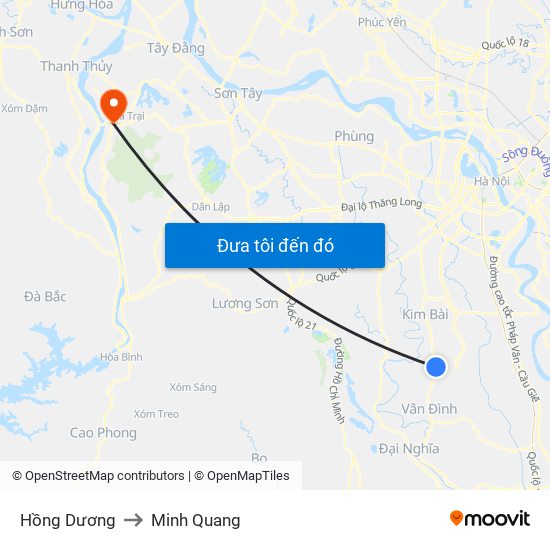 Hồng Dương to Minh Quang map