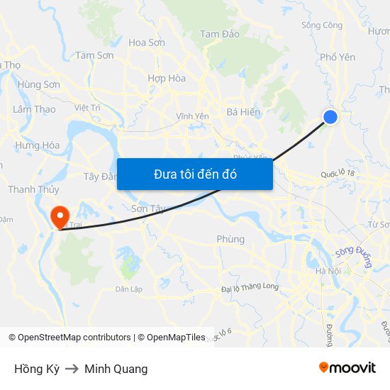 Hồng Kỳ to Minh Quang map