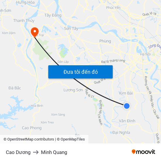 Cao Dương to Minh Quang map