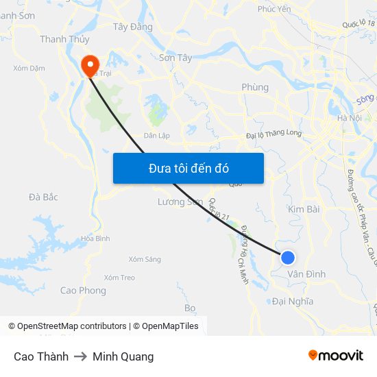 Cao Thành to Minh Quang map