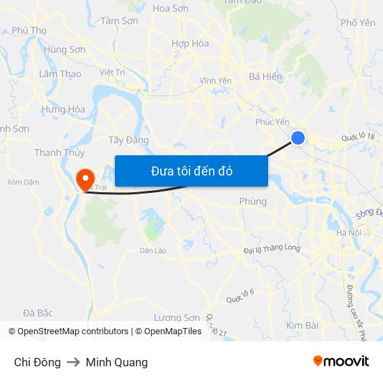 Chi Đông to Minh Quang map