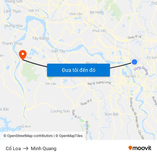 Cổ Loa to Minh Quang map