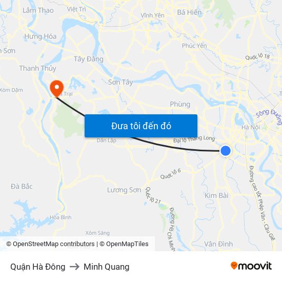 Quận Hà Đông to Minh Quang map