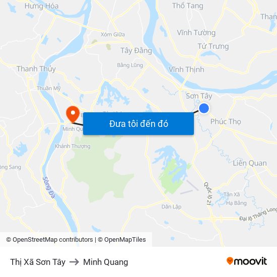 Thị Xã Sơn Tây to Minh Quang map