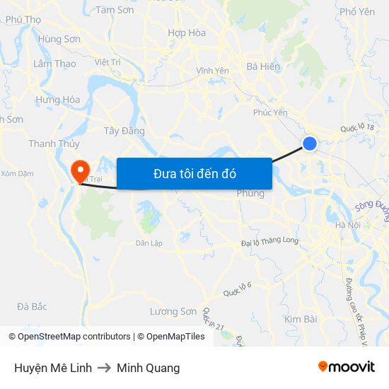 Huyện Mê Linh to Minh Quang map