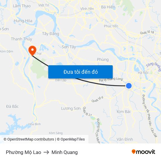 Phường Mộ Lao to Minh Quang map