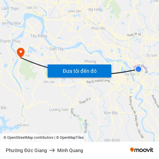 Phường Đức Giang to Minh Quang map