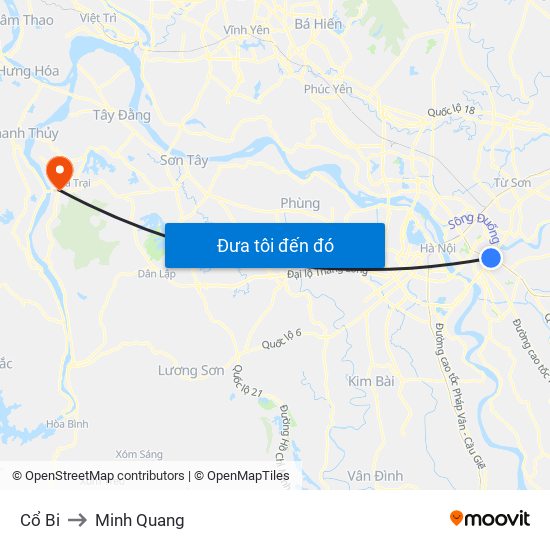 Cổ Bi to Minh Quang map