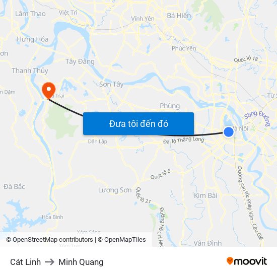Cát Linh to Minh Quang map