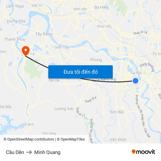 Cầu Dền to Minh Quang map
