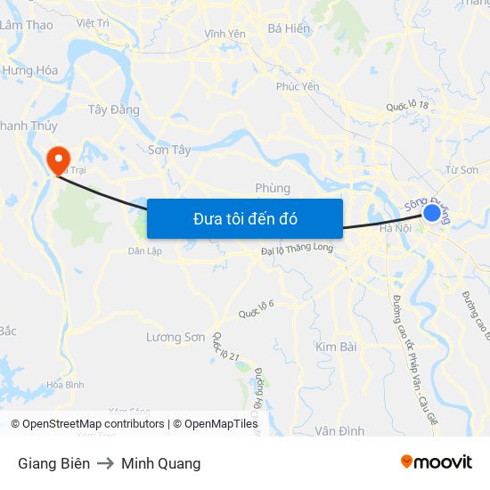 Giang Biên to Minh Quang map